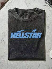 Blue Shooting Star Logo Graphic Tee Unisex Couple Matching Boyfriend Style Hell Star Double Sided Print Electric Color Y2K Aesthetic Acid Washed Cotton Graphic Tees Men Oversized T Shirt Summer Fits Camisetas Para Hombre,Mens Clothes,Graphic Tee,Summer Clothes,Summer Tops,Easter Fits,Spring Clothes ,Shirtssummer Outfits For Women O0LT - 黑色 - 查看 7