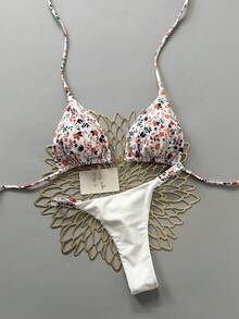 Ditsy Floral Bikini Set For Beach Vacation Summer - Multicolor - View 3