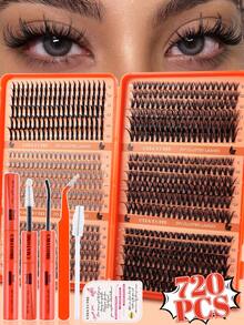 720/708/684 قطعة كتاب عناقيد رموش D Curl، رموش روسية حجم 3D ناعمة وفضفاضة بطول 10-18 مم بأنماط مختلطة، طقم إطالة رموش DIY محمول عالي الجودة، سهل التطبيق في المنزل، رموش مثالية لإطلالات حفلات يومية - متعدد الألوان - مشاهدة 2