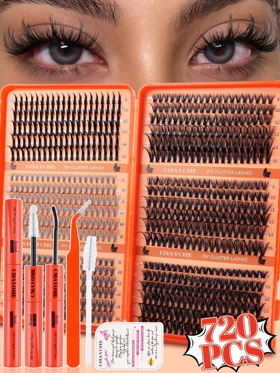 720/708/684 قطعة كتاب عناقيد رموش D Curl، رموش روسية حجم 3D ناعمة وفضفاضة بطول 10-18 مم بأنماط مختلطة، طقم إطالة رموش DIY محمول عالي الجودة، سهل التطبيق في المنزل، رموش مثالية لإطلالات حفلات يومية