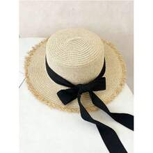 1pc Women's Fashion Straw Hat With Bow Decor, Elegant Bohemian Style Sun Hat For Beach, Travel, Everyday Wear And Party - Màu Khaki - Xem 11