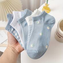 5双装女士可爱草莓雏菊刺绣低帮短袜，春夏短袜 - 彩色 - 查看 8