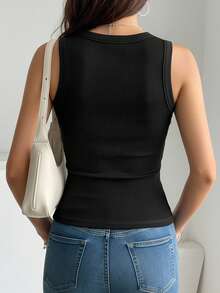 2pcs Atasan Tank Top Camisole Leher Bulat Minimalis Nyaman Kasual Dasar Wanita, Atasan Tanpa Lengan Bergaris Warna Polos Pas Badan - MultiWarna - View 6