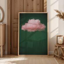2D Flat Wall Decor, Vintage Poster, Abstract Sky Fabric Painting With Green And Pink Clouds, Unique Artistic Wall Aesthetic Enhancement, Suitable For Living Room And Bedroom, Frameless - G - View 1