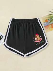 2pcs/Set Teenage Girls Casual Creative Cute Capybara Print T-Shirt + Shorts Summer Vacation Outfit - Multicolor - View 7