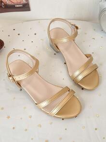 Giày sandal quai mảnh màu vàng ánh kim cho bé gái | Quai ngang điều chỉnh được và gót vuông | Giày dạ hội tối giản - Vàng - Xem 8