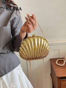 Túi xách cầm tay dự tiệc sang trọng đính pha lê hình vỏ sò màu vàng óng ánh, phụ kiện thanh lịch cho váy dạ hội. - Vàng - Xem 8