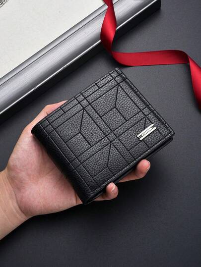 Billetera corta de hombre, billetera plegable ultrafina de estilo coreano, portador de tarjetas horizontal