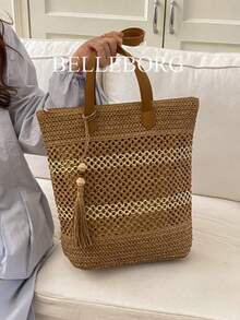 Straw Bag, Elegant Vacation Style, Versatile Large Capacity Women Shoulder Bag - Brown - View 7
