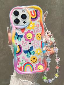 爱心笑脸彩绘平纹印花奶油色波浪边可拆卸手链简约防震加厚手机保护壳，适用于 17/17 Pro/17 Pro Max/16 XR/7/8 15 Pro Max/12 Pro Max/13 Pro Max/14 Pro Max 13 14 11 12P 14 P11软壳 P12防摔 XS.XR /78P.78GES2，适用于A134G A22 A21S A514G A52 S22 ULTRA A335G，A34 A35，适用于10 Note 114G 11 Lite A53 TPU A14 /A23/S23 ULTRA S24 A14 A15 S23 A73 A55 A54手机壳 - 彩色 - 查看 3