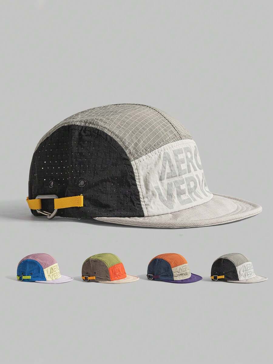 复古拼接五片式棒球帽，男女通用夏季户外露营休闲防晒时尚帽，沙滩度假款 - 彩色 - 查看 1