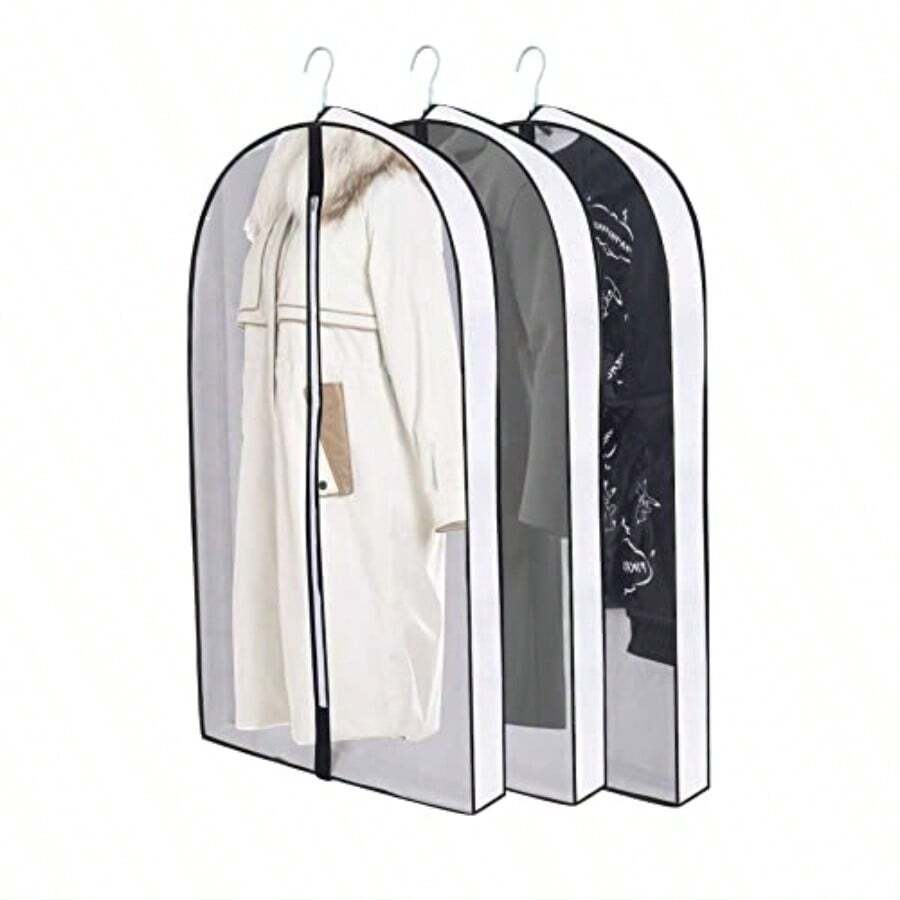 Bolsas de ropa de 60 pulgadas para colgar ropa fundas transparentes a prueba de polillas con refuerzos de 4 pulgadas para almacenamiento de armario y bolsa de ropa colgante de viaje para abrigo suéter chaqueta vestido camisas paquete de 3 - Blanco - Ver 1
