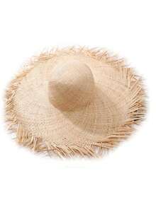 1 Sombrero de paja decorativo hecho a mano, de color puro y estilo bohemio, con protección UV, versátil para primavera y verano, que estiliza el rostro - MZ1460 - Ver 2