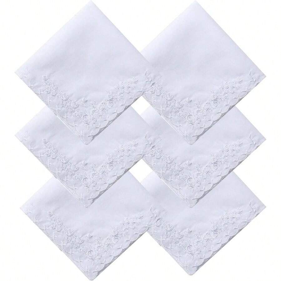 Womens Large Soft White Embroidered Handkerchiefs - 60s Cotton Square 16 Inch - 3 件 + 白色 - 查看 1