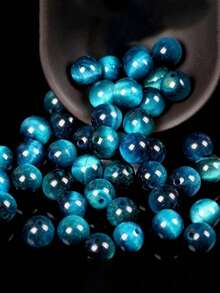 4毫米/6毫米/8毫米/10毫米天然圆形蓝色虎眼石珠，适合珠宝制作、DIY手链和项链 - 藍色虎眼 - 查看 11