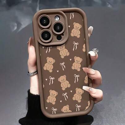 Teddy Bear Case, Cute Cartoon Style, Compatible With Iphone 17 16 15 14 13 12 11 Plus Pro Max. Adorned With Lovely Teddy Bear And Ribbon Patterns, Adding A Playful Touch To Your Phone. A Delightful Gift.