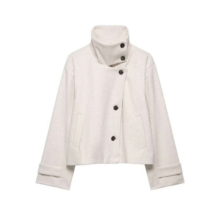 DEEKA Autumn/Winter New European And American Fashion Minimalist Versatile Stand Collar Jacket For Women Spring - Off-white - View 1