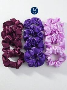 12个装女孩彩色缎面发圈，丝滑柔软的布料发绳，可爱丝带发圈马尾辫发饰，适合派对礼物和日常使用 - 彩色 - 查看 17