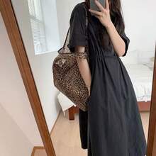 1/2pcs Foldable Leopard Print Tote Bag - Durable Nylon/Polyester Material, Brown Spotted Pattern Design, Leak-Proof Casual Handbag, Suitable For Commuting, Office Workers, Travel, High-Value New Shopping Bag - Multicolor - View 3