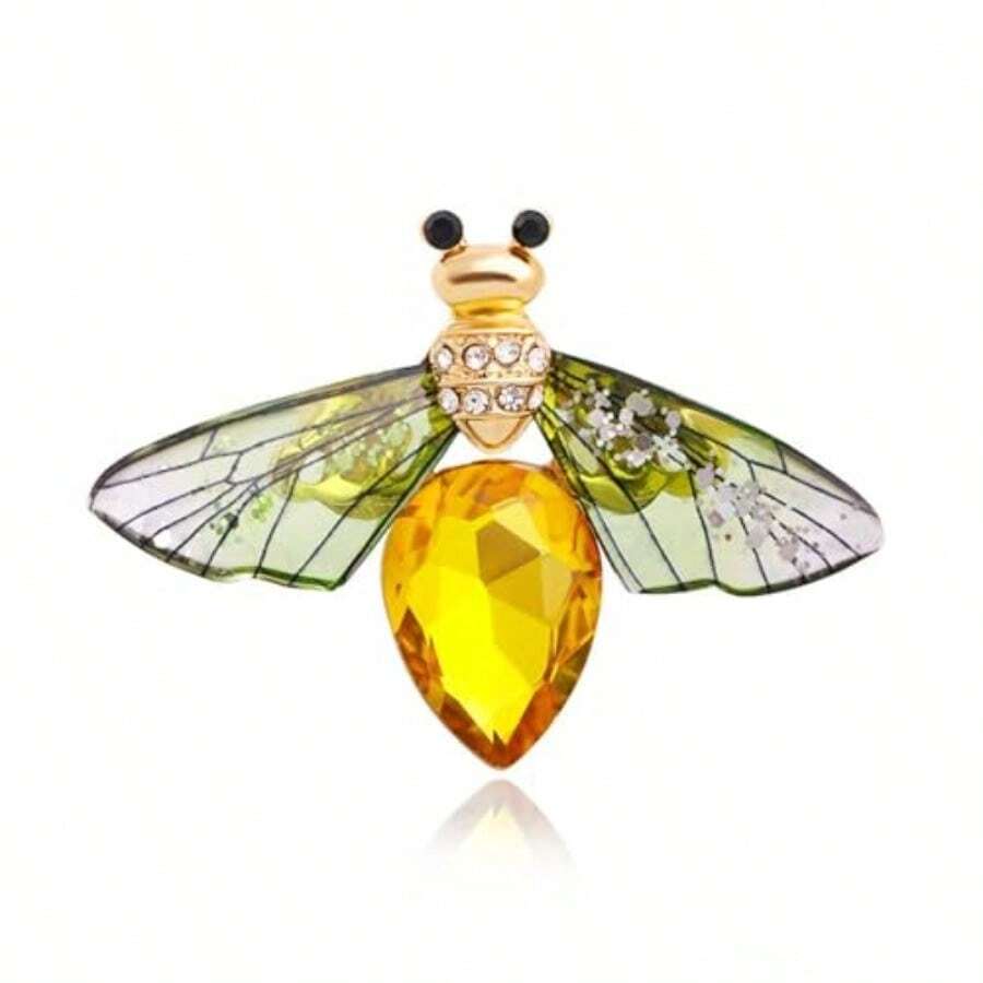 Colorful Rhinestone Crystal Bee Brooch Pin Vintage Bee Pearl Lapel Pin For Women Retro Rhinestone Insect Pin Jewelry Gift - Style 4 Green - View 1