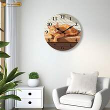 1 Piece, 10inch, Cat Sleeping On A Wooden Surface, Wooden Home Silent Wall Clock - 2D Flat Print, Suitable For Decorating Restaurants, Kitchens, And Cafes, Easter, Valentine's Day Gift (AA Batteries Not Included),Mothers Day Gift,Living Room,Alarm Clock,Reloj De Pared Para Sala,Dorm Decor,House Deocr,Kitchen Deccor - Style/Multiple Colors/10in/25cm - View 8