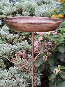 76cm High 24.2cm Diameter Vintage Copper-Color Iron Bird Bath, Decorated With Bird And Branch Relief, Suitable For Outdoor Garden Decor, Bird Feeding And Drinking - T-tK93 - View 8