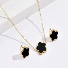 3件套女士奢华简约不锈钢四叶草花朵项链耳环套装，防水防褪色，适合夏季泳池派对、海滩度假，也是送给母亲的理想礼物。 - 彩色 - 查看 7