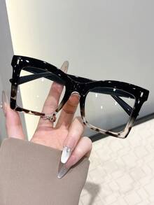 1pc Women Geometric Large Frame Plastic Casual Style Classic Chunky Modern Simple Style Portable Glasses Combination For Driving Daily Life Reading Decoration - Clear - View 11