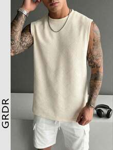 GRDR 男士经典无袖圆领背心，适合运动、健身和日常穿着 - 杏色 - 查看 7
