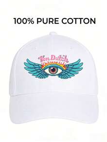 1pcs Von Dutch Eye Wings Flames Printed Baseball Cap, Classic Casual Retro Y2K Unisex Baseball Cap, Adjustable Size, Lightweight And Sun Protection, Suitable For Outdoor Sports, Daily Parties, And Vacations, - trắng - Xem 3
