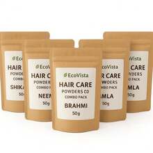Ecovista Herbal Hair Care Combo Pack, Featuring Five Premium Ayurvedic Powders U2013 Shikakai, Neem, Brahmi, Amla, And Bhringraj U2013 Each (50 Grams) - White - View 1