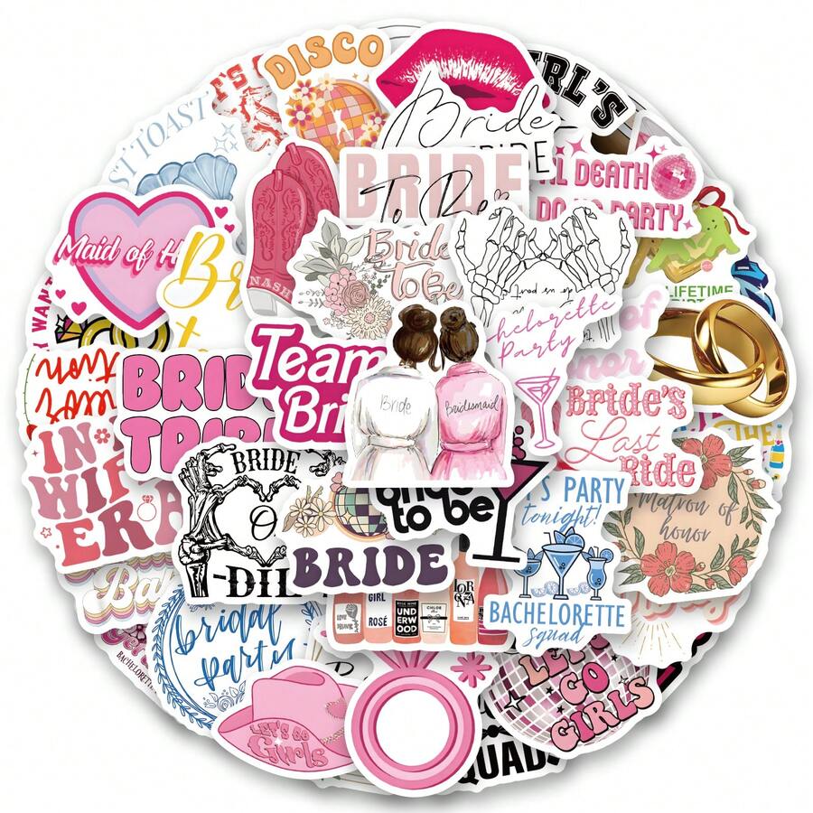 60张单身派对主题贴纸，美观实用，可用于剪贴簿、日记本、笔记本电脑、保险杠、滑板、水瓶、电脑、手机、贺卡、相册、家具等。