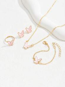 5件套蝴蝶吊坠首饰套装，包括耳环、项链、手链、戒指，女士款 - 蝴蝶 - 查看 12