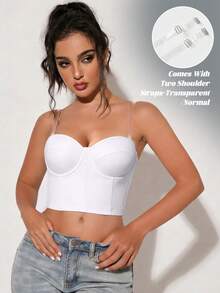Women's White Strapless Bustier Crop Top - Detachable Straps, Suitable For Vacation Wear - White - View 2