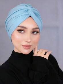 1pc Women's Classic Solid Color Chemo Turban, High Elasticity Pleated Design, Anti-Slip Breathable Headwrap, Multilayer Pleated Style For Hijab Pairing, Soft Comfortable Modal Knit Fabric, Suitable For Daily Wear,Beach,Holiday - Multicolor - View 7