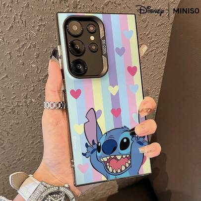  MINISO Disney Stitch Pastel Stripe Heart Mirror Phone Case, Sweet Cartoon Cover For Samsung S26 Ultra/S26 Edge/S26 Plus/S26/S25 Ultra/S25 Plus/S25/S25FE/S25Edge/S24Ultra/S24Plus/S24/S24FE/S23FE/S23Ultra/S23Plus/S23/S22Ultra/S22Plus/S22/A15/A16/A17/A35/A36//A54/A55/A56/ Stocking Stuffers The Girlfriend