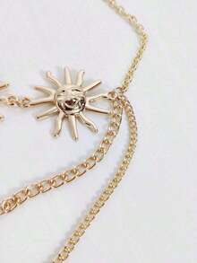 1pc Women's Fashionable Gold Metallic Sunflower Chain Waist Belt, Casual Tassel Flower Body Chain Accessory Fall, Autumn, Halloween - 金子 - 查看 7