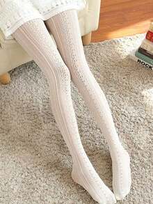 1pc New Japanese Lolita White Vintage Hollowed-Out Lace Pantyhose With Carved Mesh Stockings And Bottom Stockings - trắng - Xem 3