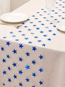 1pc/2pcs Blue Star White Sheer Table Runner, Independence Day Chiffon Decor, Suitable For Wedding, Holiday, Birthday, Home Party Table Decoration - Multicolor - View 8
