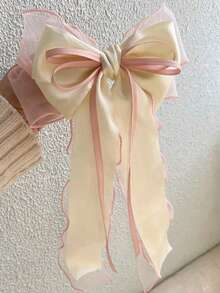 1 chiếc kẹp tóc lưới màu hồng nhạt hình nơ lớn, ruy băng gợn sóng hai lớp, phụ kiện tóc mùa xuân thanh lịch và mềm mại. - Nhiều màu - Xem 2