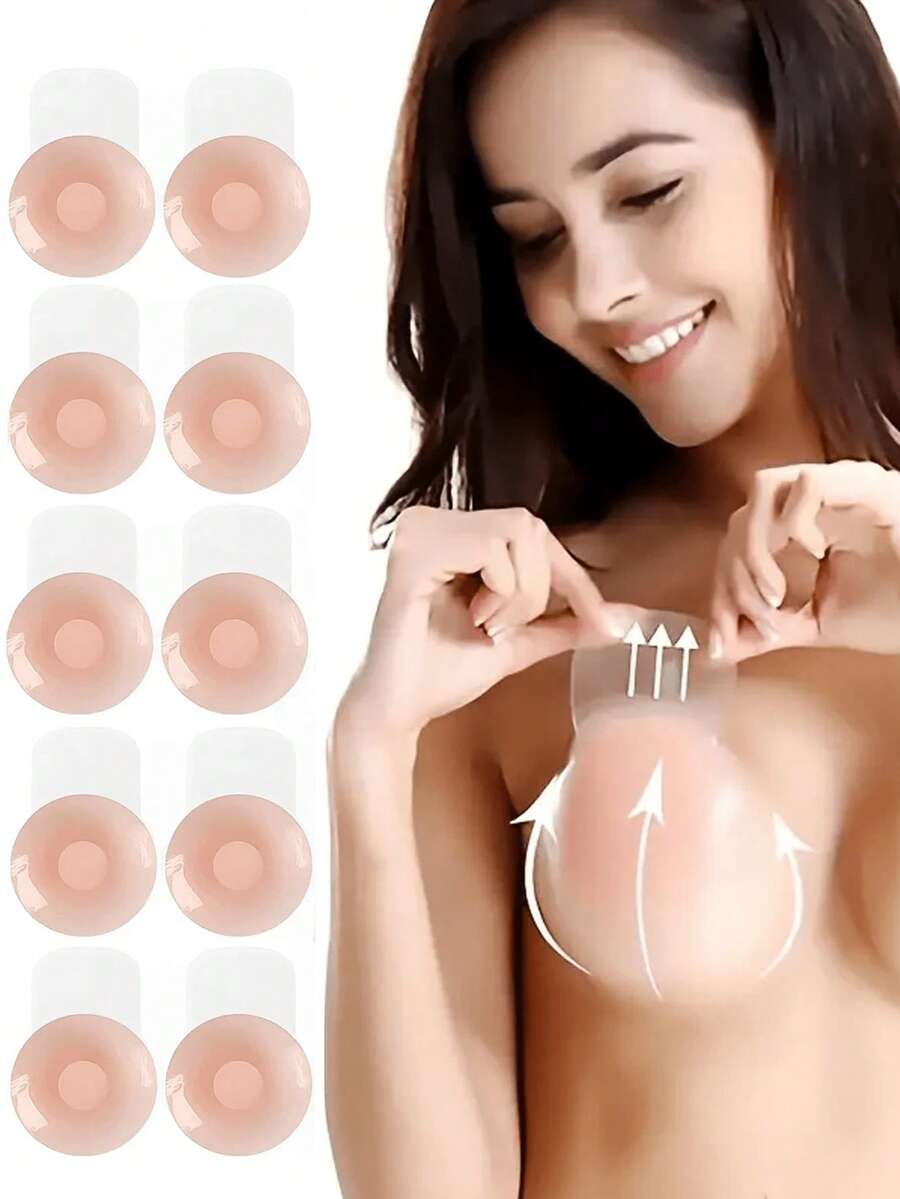 10片装硅胶隐形乳贴,防水防汗,可重复使用,亲肤材质,适合露背连衣裙、泳装和派对穿着。 - 彩色 - 查看 1