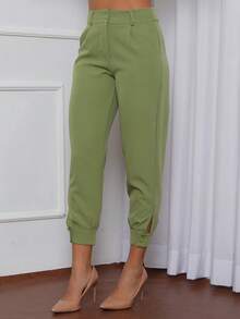 Calça Feminina Jogger com punho na barra com botão para fechamento, tecido poliéste c/ elastano - Maxma 6619 - Verde 3 - Visão 4