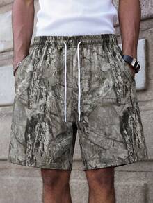男士时尚Y2K街头风丛林迷彩印花短裤 男士干树枝印花短裤 男士休闲运动短裤 - 灰色 - 查看 9
