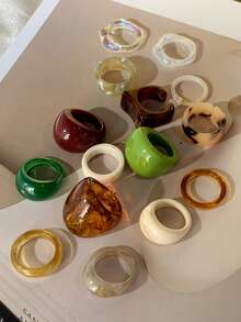 CHOSHILAR 15 piezas Juego de anillos de resina, estilo vintage Y2K, anillos apilables gruesos, anillos de mujer multicolor (Debido al proceso de teñido anudado hecho a mano, cada anillo tiene un patrón único y puede haber algunas variaciones de color entre lotes) - Color 8 - Ver 5