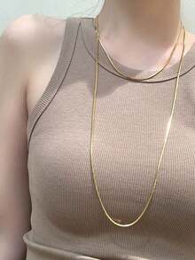 MECYLIFE 1pc Stainless Steel Personalized Extra Long Sweater Chain Necklace, Can Be Worn Double-Layered - 黃金 - 查看 5