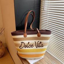 Túi đeo vai nữ dung tích lớn, túi đeo chéo thời trang thường ngày, túi xách nhẹ, túi cói độc đáo, túi du lịch biển. - màu nâu - Xem 11