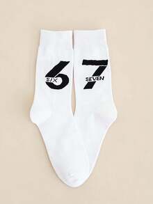 2 đôi tất dài đến bắp chân, màu đen trắng, họa tiết số 67, kiểu dáng unisex, mềm mại, thích hợp mặc hàng ngày, dự tiệc, làm quà tặng, phù hợp mọi mùa. - Đen và trắng - Xem 4