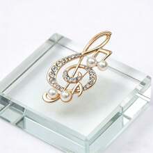 1 chiếc ghim cài áo hình nốt nhạc phong cách retro tối giản sang trọng, đính ngọc trai giả và đá pha lê, phù hợp cho trang phục hàng ngày của nữ giới, vest và váy. - Vàng - Xem 3