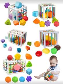 1 Set Random Color Baby Fruit Shape Sorting Toys, Children's Sensory Cube Sorting Toys, Montessori Sensory Cube Sorting Toys, Hands-On Skill Training Building Blocks Game, Children's Educational Toys, Color Random - Multicolor - View 2