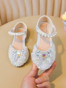 1 Pair Baby Flat Shoes, Girls Princess Shoes With Rhinestones, Spring/Autumn Toddler Shoes - Beige - View 7